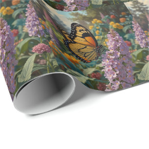 Elegant pastel wildflower garden with butterfly wrapping paper