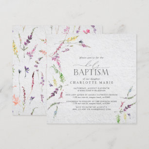 Elegant Pastel Wildflower Watercolor Baptism Invitation