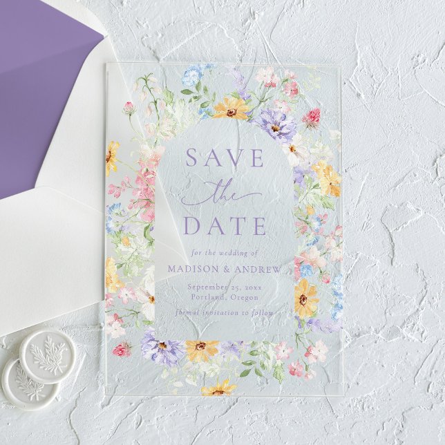 Elegant Pastel Wildflower Wedding Save the Date Acrylic Invitations (Creator Uploaded)