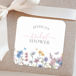 Elegant Pastel Wildflowers Greenery Bridal Shower Square Sticker