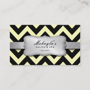 Elegant Pastel Yellow and Black Chevron Pattern Business Card