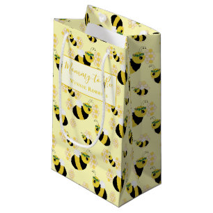 Elegant Pastel Yellow Bee Honeycomb Baby Shower Small Gift Bag