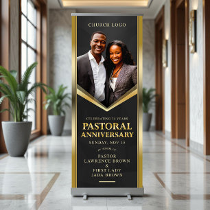 Elegant Pastoral Anniversary Black & Gold Church Retractable Banner