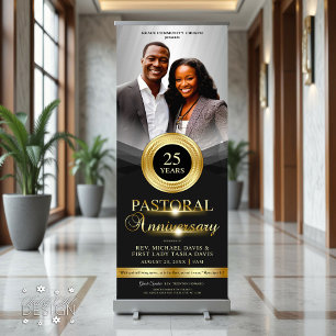 Elegant Pastoral Anniversary Black Gold Church Retractable Banner