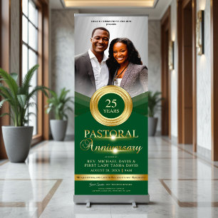 Elegant Pastoral Anniversary Green Gold Church Retractable Banner