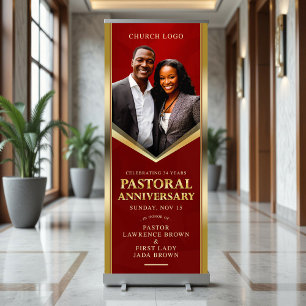 Elegant Pastoral Anniversary Red & Gold Church Retractable Banner