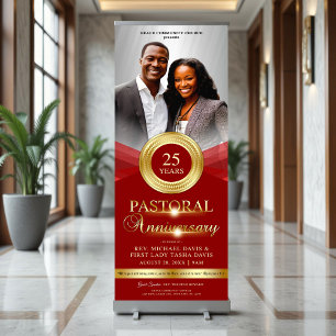 Elegant Pastoral Anniversary Red Gold Church Retractable Banner