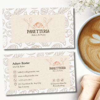 Elegant Pastry Chef Social Media Icon Beige Bakery Business Card