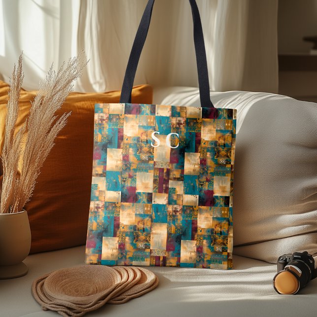 Elegant Patchwork with Floral & Geometric Patterns Tote Bag (Creator Uploaded)