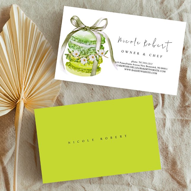  elegant Patisserie Chef Macaron Dessert floral  Business Card (Creator Uploaded)