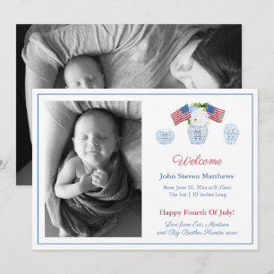 Elegant Patriotic Baby Birth Stats Welcome Picture Announcement