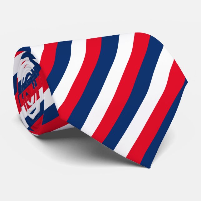 Elegant Patriotic Blue White Red Flag Striped  Tie (Rolled)