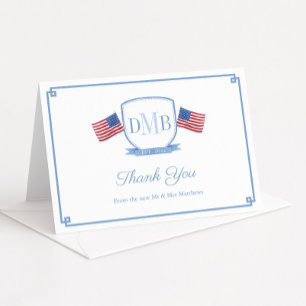 Elegant Patriotic Couples Monogram Wedding Thank You Card