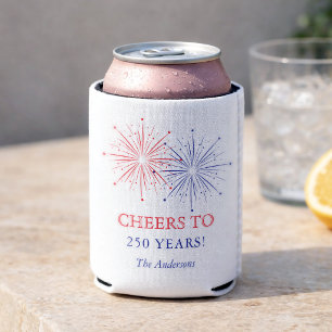 Elegant Patriotic Fireworks 4th of July Can Cooler