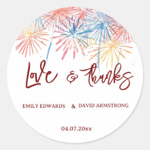 Elegant Patriotic Fireworks 4th of July Wedding Classic Round Sticker