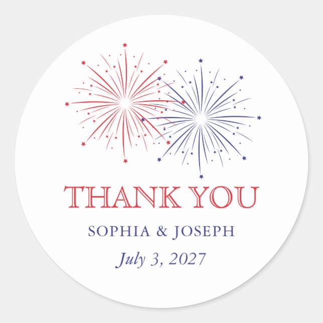 Elegant Patriotic Fireworks | 4th of July Wedding Classic Round Sticker (Front)