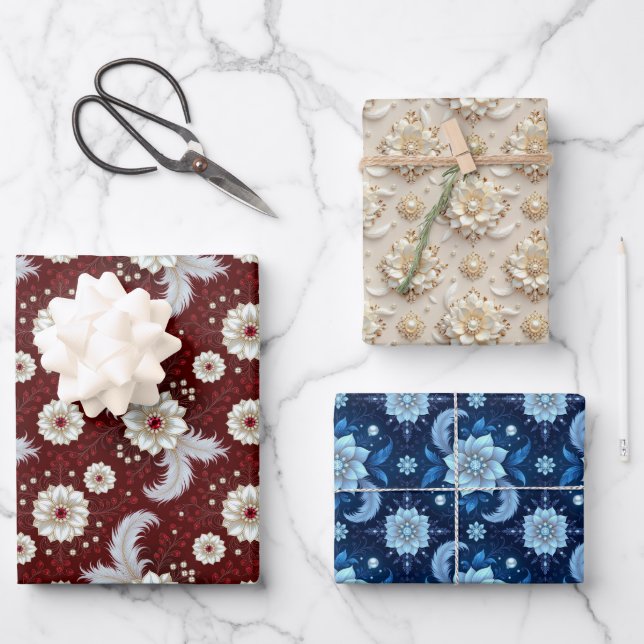 Elegant Patriotic Floral 3 Flat Sheets Gift Wrap (Front)
