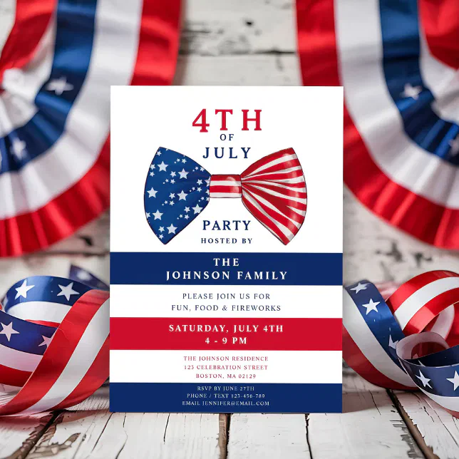 Elegant Patriotic Red White Blue 4th Of July Party Invitation | Zazzle