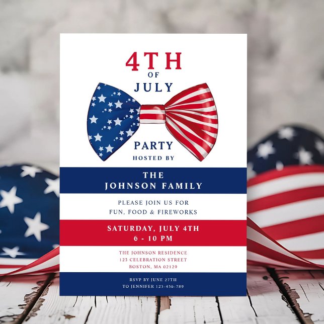 Elegant Patriotic Red White Blue 4th Of July Party Invitation (Elegant Patriotic Red White Blue 4th Of July Party Invitation)
