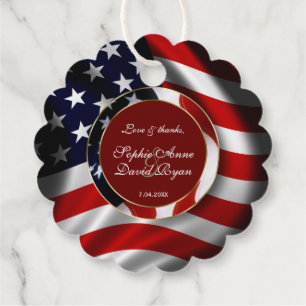 Elegant Patriotic USA Flag Gold Frame Wedding Favour Tags
