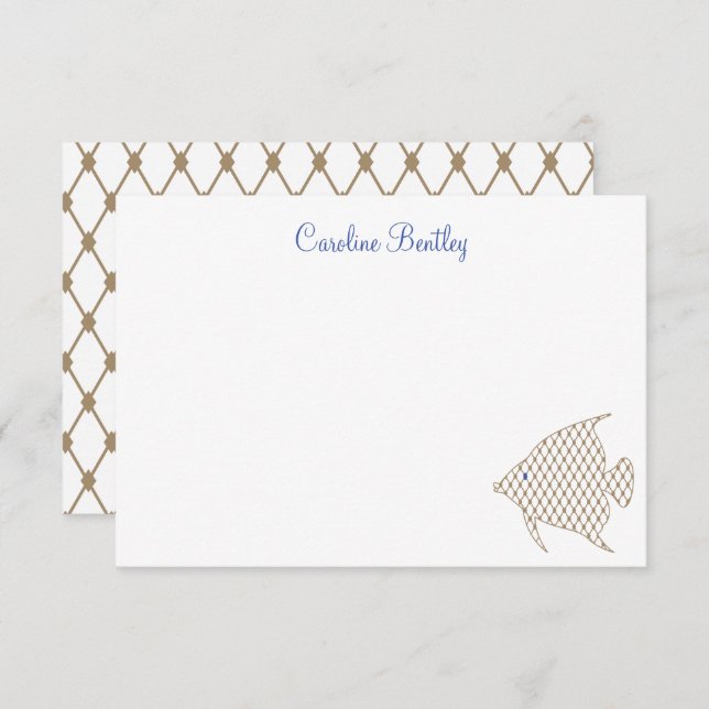 Elegant Pattern Angel Fish Personalised Note Cards (Front/Back)