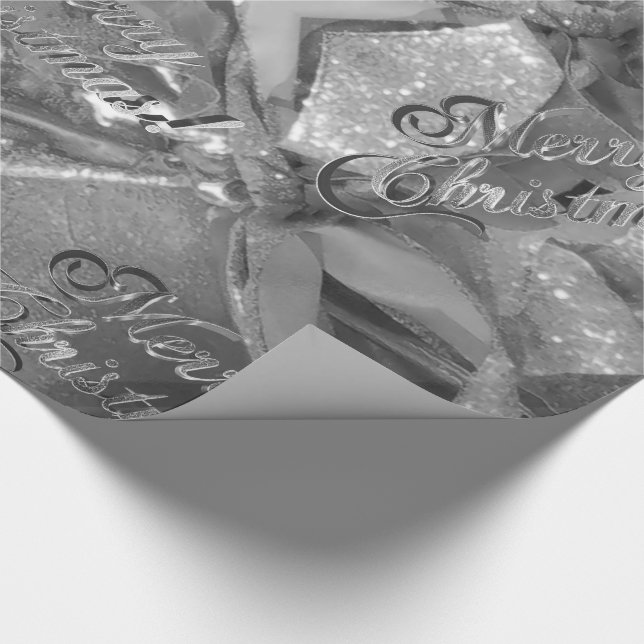 Elegant Pattern Faux Silver Gray Merry Christmas Wrapping Paper (Corner)