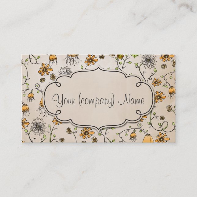 Elegant pattern flowers yellow/beige business card (Front)