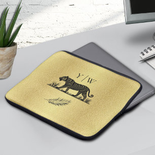 Elegant Pattern Gold Black Monogram Laptop Sleeve