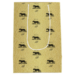 Elegant Pattern Gold Black Monogram Medium Gift Bag