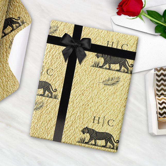 Elegant Pattern Gold Black Monogram  Wrapping Paper (Creator Uploaded)