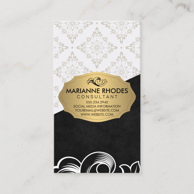 Elegant Pattern / Gold with Element / Colour Block Business Card (Front)