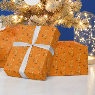 Elegant Pattern Modern Orange Merry Christmas Wrapping Paper