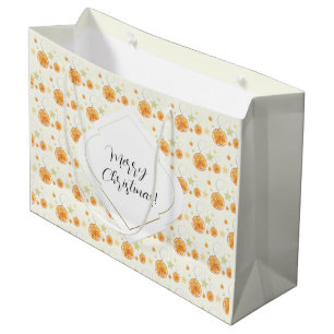 Elegant Pattern Oranges and Stars On Beige Large Gift Bag