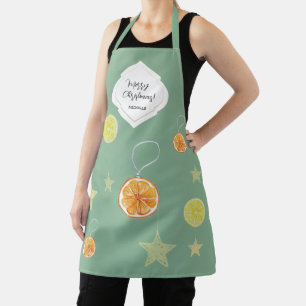 Elegant Pattern Oranges and Stars On Green Apron
