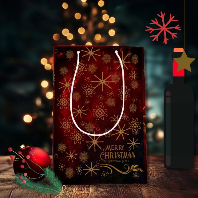 Elegant Pattern RED GOLD Merry Christmas Medium Gift Bag (Creator Uploaded)