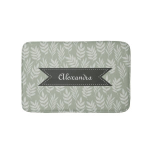 Elegant Pattern Sage Green Leaves With Her Name Bath Mat