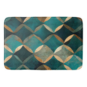 Elegant pattern teal gold luxury bath mat