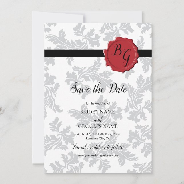 Elegant Pattern & Wax Seal Wedding Save The Date (Front)