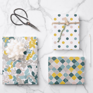 Elegant Patterns Aqua Teal Blue Blush Pink Yellow Wrapping Paper Sheet
