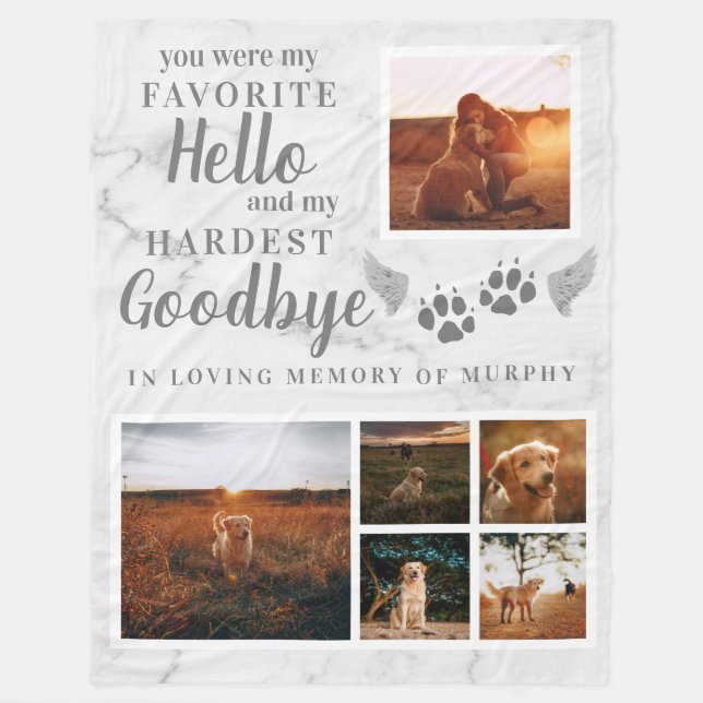 Elegant Paw Prints Personalised Pet Memorial Photo Fleece Blanket (Front)