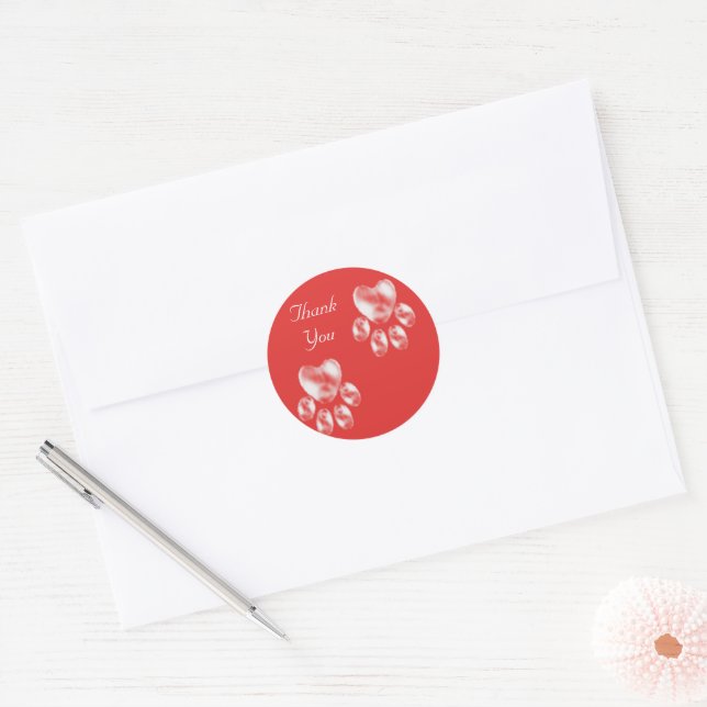 Elegant Paws on Red Thank You Classic Round Sticker (Envelope)
