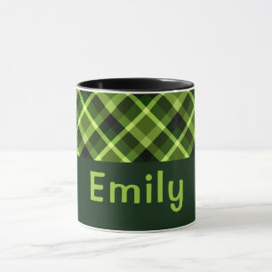 Elegant Pea Green Plaid Monogram 11 oz Mug