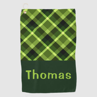 Elegant Pea Green Plaid Monogram Golf Towel