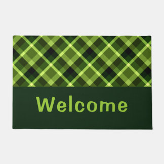 Elegant Pea Green Plaid Monogram Medium Door Mat