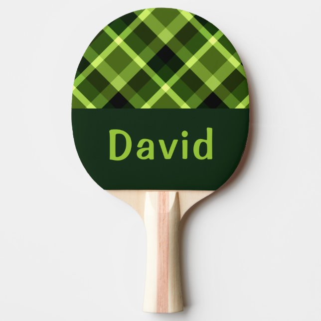 Elegant Pea Green Plaid Monogram Ping Pong Paddle (Front)