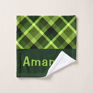 Elegant Pea Green Plaid Monogram Washcloth Wash Cloth