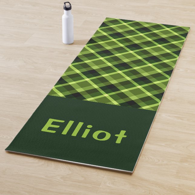 Elegant Pea Green Plaid Monogram Yoga Mat (In Situ)