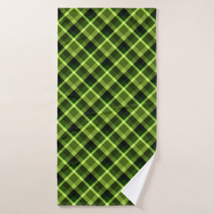 Elegant Pea Green Plaid Pattern Bath Towel