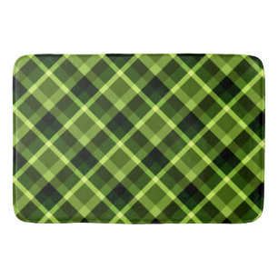 Elegant Pea Green Plaid Pattern Large Bath Mat 