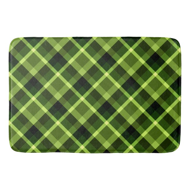 Elegant Pea Green Plaid Pattern Large Bath Mat  (Front)
